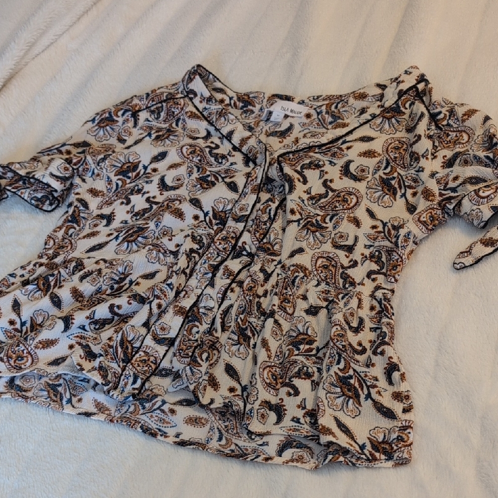 Women's Paisley Print flared crop Top Vintage Anthropologie Medium Isla Maude